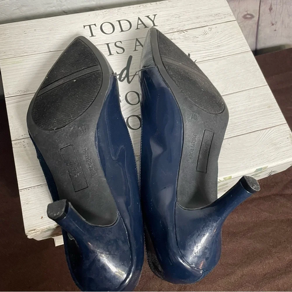 Blue Two Texture Suede and Faux Leather 3” Heel Shoe Size 10